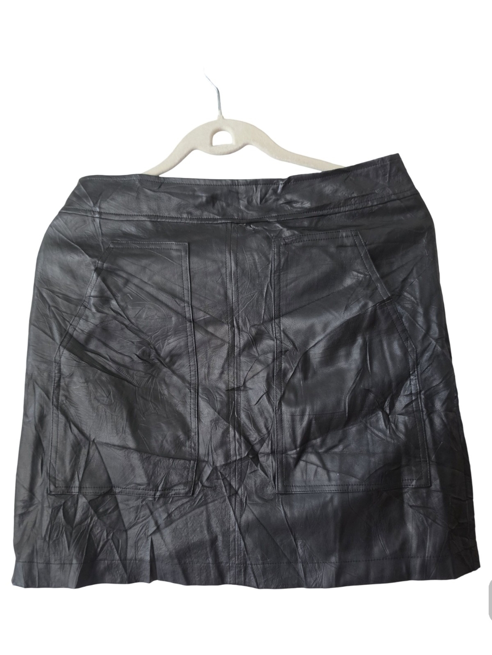 LOFT Black Leather Mini Skirt with Front Patch Pockets